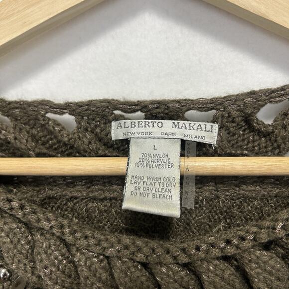 Alberto Makali Womens Large Fuzzy Sweater Brown Studded Fall Festive Cozy - Picture 4 of 8